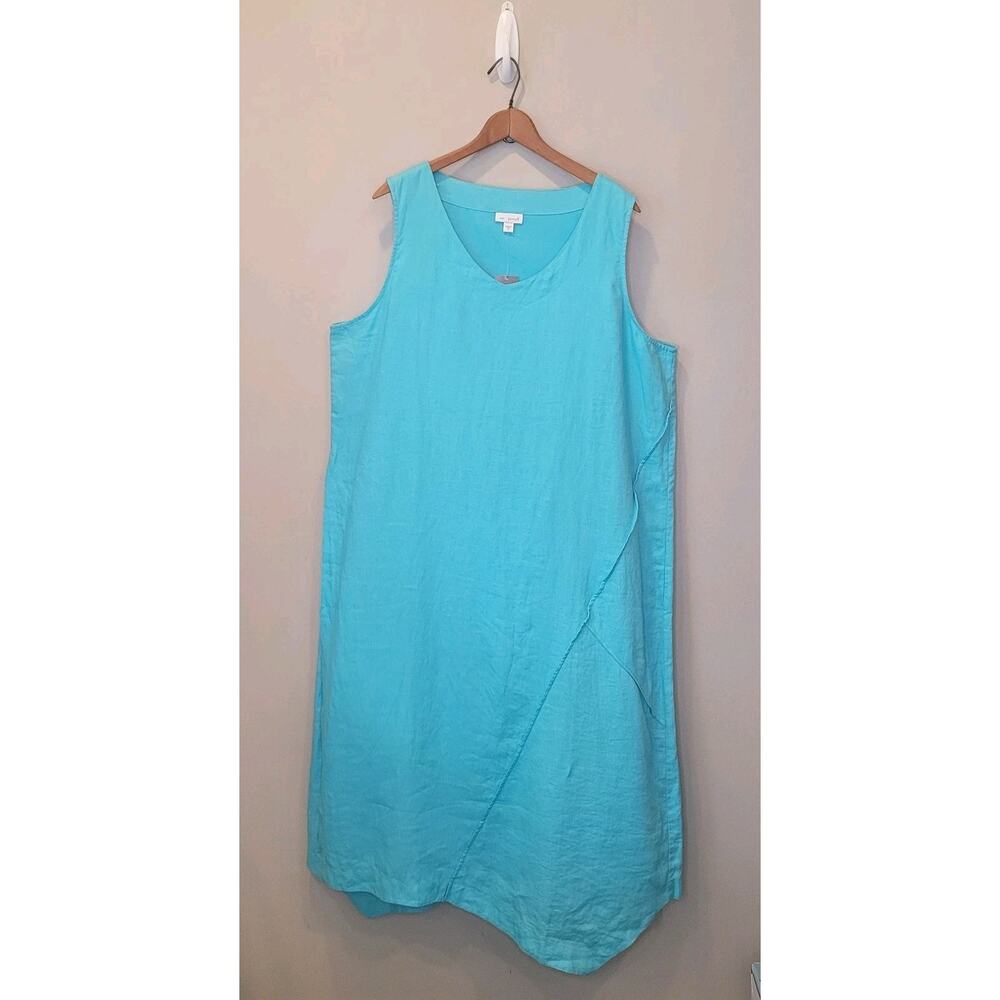 J Jill Pure Jill Linen V Neck Lined Capri Teal Maxi Dress XL New Coastal Resort